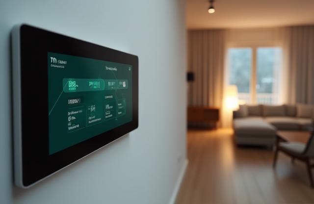 Minimalist akıllı ev duvar paneli, modern oturma odasında